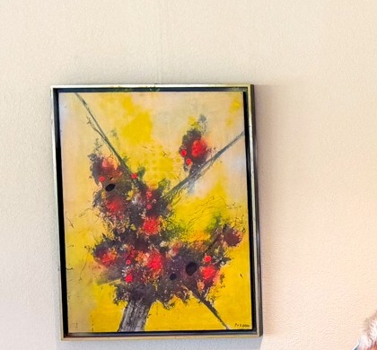 Œuvre Baro² 17 : Composition abstraite jaune, noire et rouge.