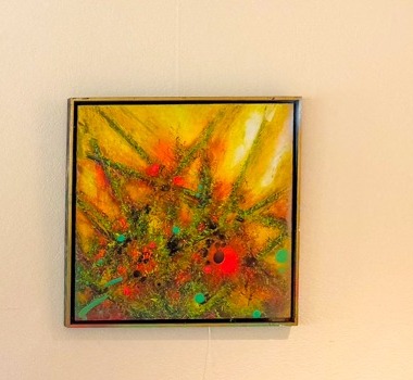 Œuvre Baro² 18 : Abstraction jaune-orangé, rouge et verte.